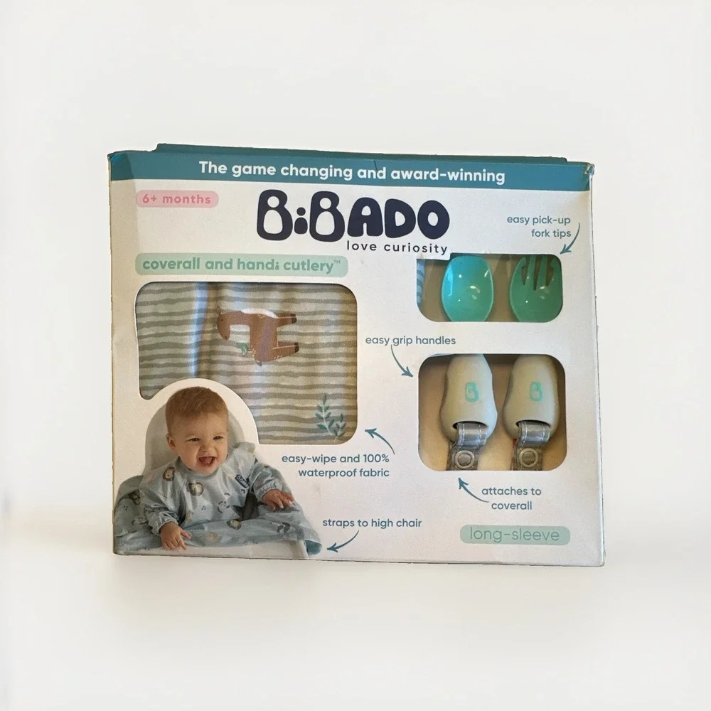 BiBADO - Long Sleeve Coverall Weaning Bib 6-36m‎ Woodland Animals & Handicutlery